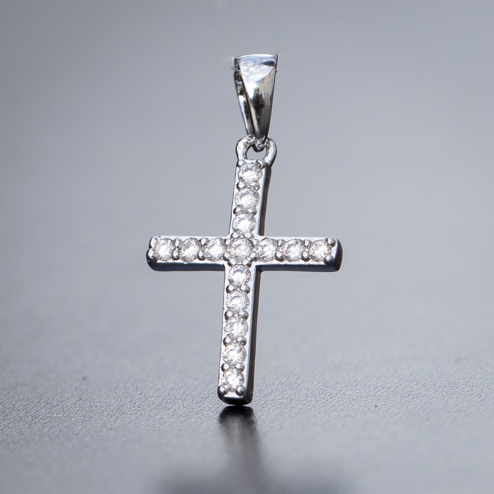 Mini Cz Solitaire Cross Pendant Necklace